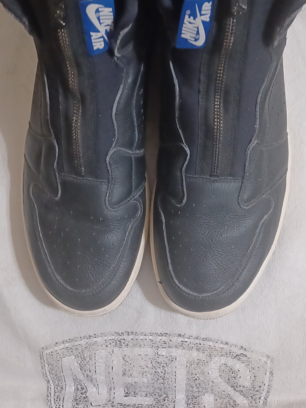 Nike Jordan Black Leather Men's Zip-Front Sneakers with White Sole